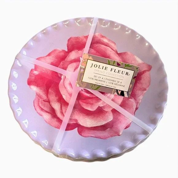 Jolie Fleur Set of 4 Roses 9” Melamine Dinner Plates - Picture 5 of 5
